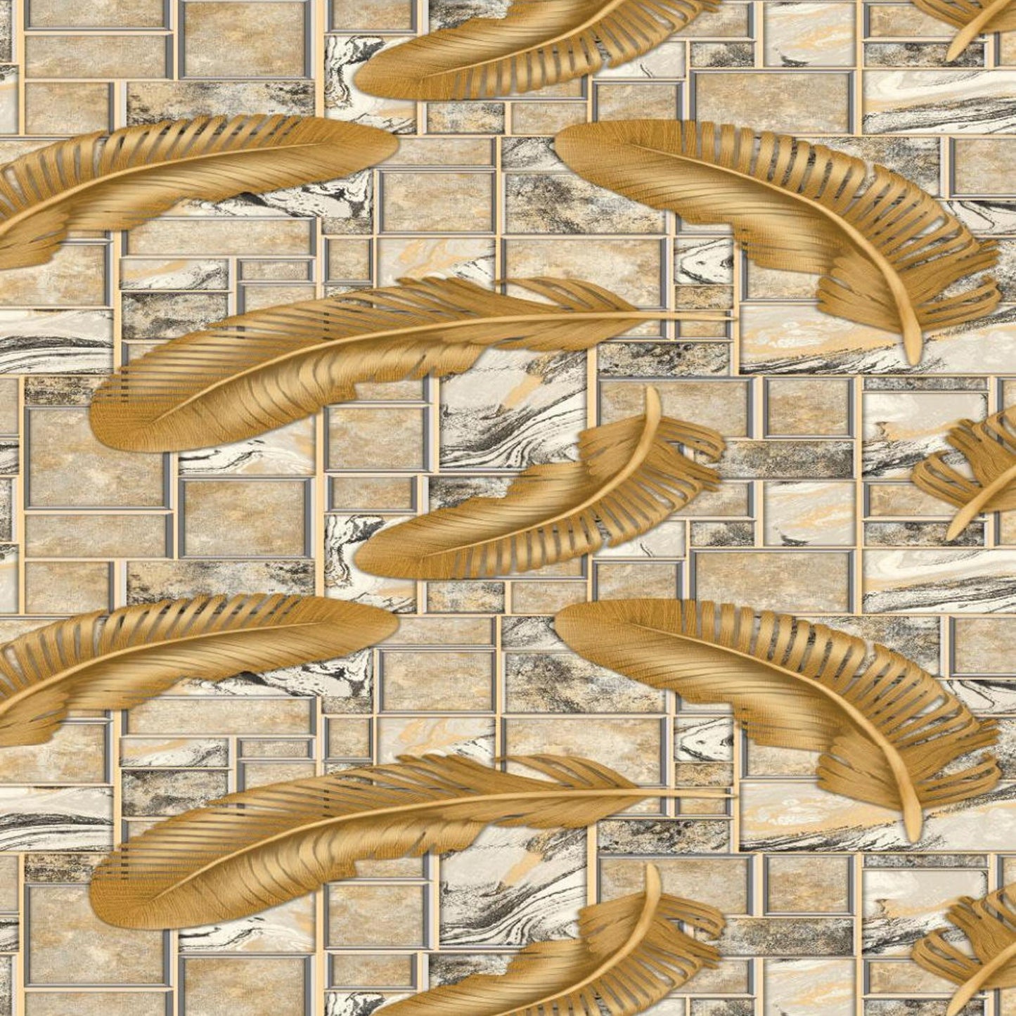 Caribbean yellow Leafy Wallpaper Design