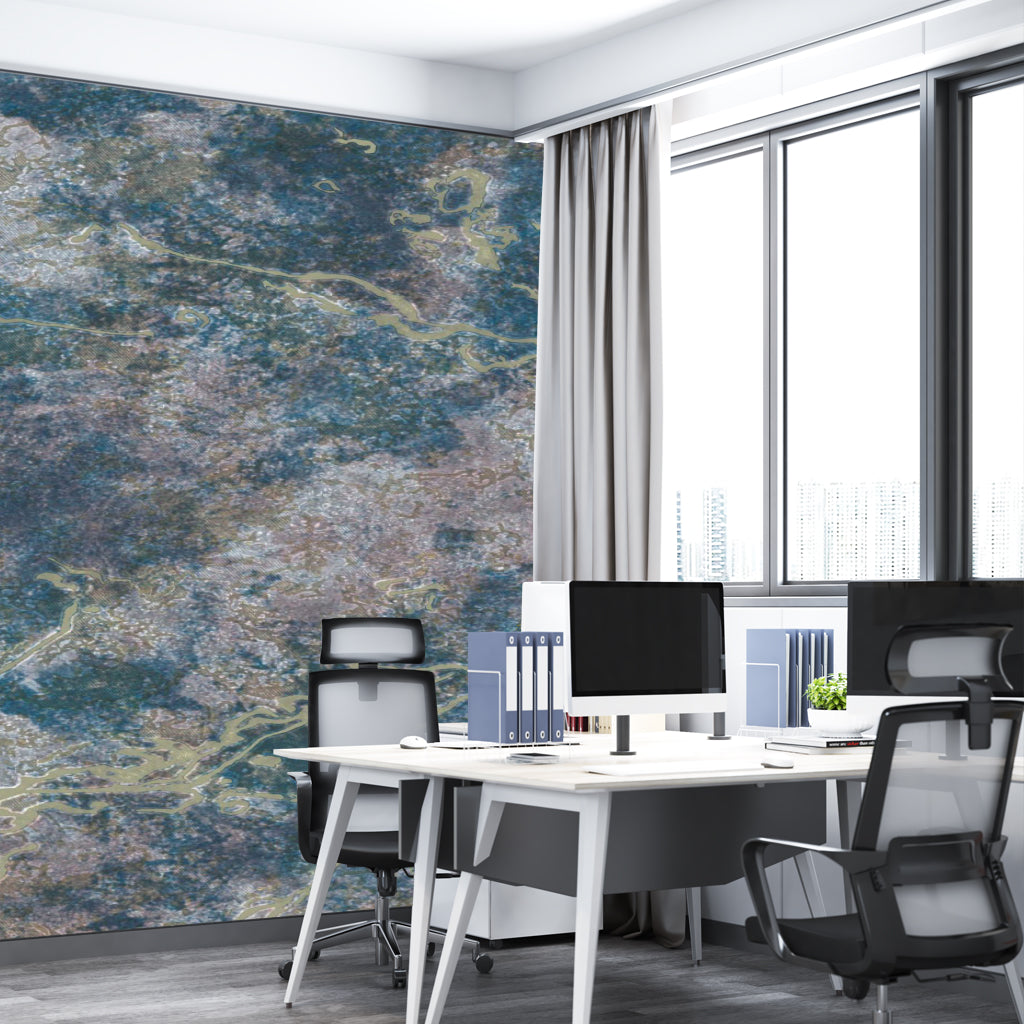 Enchanting Mossy Blues Marble Wallpaper
