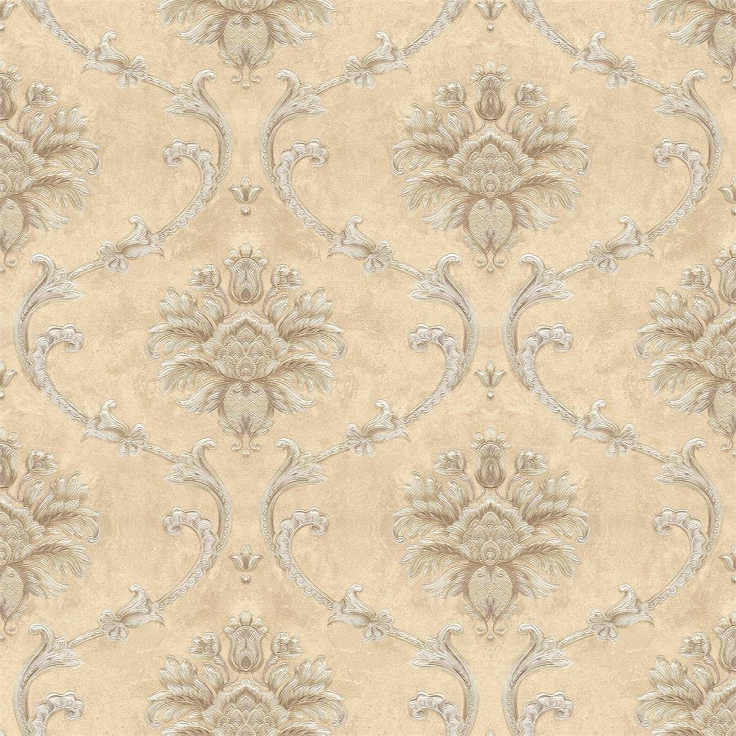 Serene Damask Flowers Wallpaper