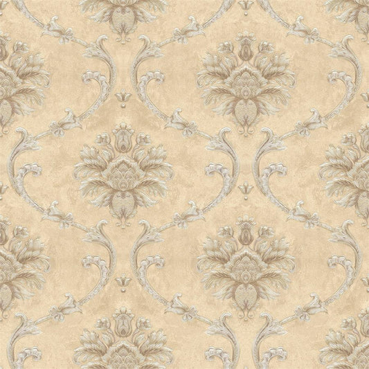 Serene Damask Flowers Wallpaper